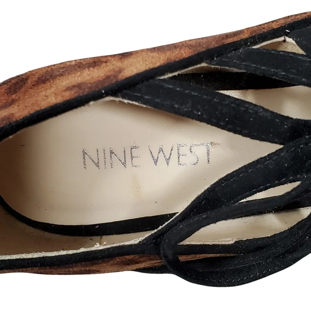 Nine‎ West Sasafraso Leopard Print Crisscross Stiletto Pumps Brown Black 8M